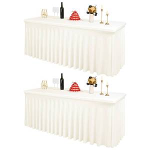 lot 7439 image: 2 Packs Ivory Spandex Table Clothes for 6 Foot Rectangle Tables, Wrinkle Resistant Fitted Tables Cover, Washable Stretch Table Skirts for Weddings Parties Banquet Birthday Festival