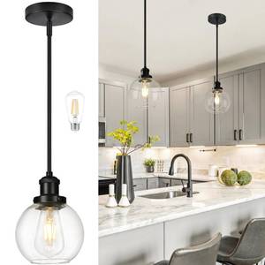 lot 7454 image: Bagood 6 Inch Black Mini Hanging Pendants Light Contemporary Globe Pendant Kitchen Island Modern Pendant Lights with Clear Glass Adjustable Hanging Light Fixture for Dining Room Bedroom (Bulb Incl.)