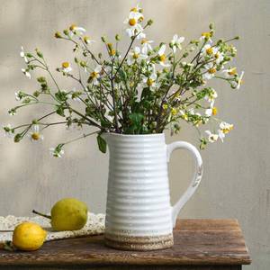 lot 7461 image: Quoowiit Ceramic Rustic Vase with Handle, White Distressed Decorative Farmhouse Pitcher Vase for Home Decor Living Room Bedroom Kitchen Office Shelf Decor Centerpiece Table Decoration