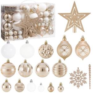 lot 7462 image: 100PCS Christmas Tree Balls Ornaments Set with Topper, ChampagneWhite Shatterproof Hanging Christmas Tree Decorations