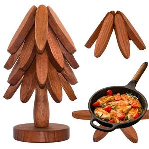 lot 7469 image: Wooden Trivets for Hot Dishes, Wooden Tree Trivet Set of 4 for Easy Storage - Suited for Hots, PansBowl, Teapot, Hot Holders - Multifunctional Ornaments (Dark - 4 PCs)