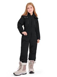 lot 7471 image: Haloumoning Kids Snow Suit Girls Hooded Waterproof Insulated One Piece Ski Suit 5-14 Years