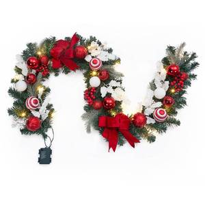 lot 7476 image: FairyLee 6ft Battery Operated Christmas Garland with 20 LED Lights & Timer, Pre-Lit Artificial Garland for Mantle, Staircase, Table, Indoor Outdoor Xmas Holiday Decor,Red Bow