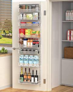 lot 7479 image: VyGrow Over the Door Pantry Organizer, 8-Tier Over the Door Organizer with Adjustable Basket, Pantry Door Organization for Pantry Kitchen Storage Room Spice Rack, White