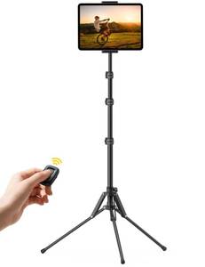 lot 7480 image: Lamicall Tablet Floor Tripod Stand - 64.9 Tablet Holder Mount with Adjustable Height for StreamWatching with Bluetooth Remote, for iPad Pro 12.9, Mini, Air, iPhone and 4.7-13 Tablet and Cellphone