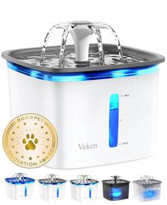lot 7481 image: Veken Innovation Award Winner 95oz2.8L Pet Fountain, Automatic Cat Water Fountain Dog Water Dispenser with Replacement Filters, Gifts for Cats, Dogs, Multiple Pets (Grey, Plastic)