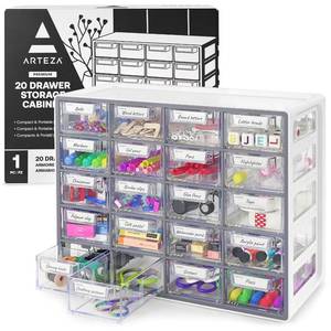 lot 7486 image: Arteza Organizer Box �� Compact 20-Drawer Clear Storage Solution for Pens, Clips, Sewing & Craft Supplies �� High-Impact Plastic, Home, Office & Classroom Organization �� Gray
