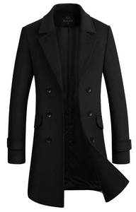 lot 7487 image: HXW.GJQ Mens Premium Wool Blend Double Breasted Long Pea Coat (as1, alpha, s, regular, regular, Black1)