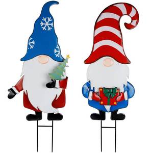 lot 7489 image: Hausse 2 Pack Garden Metal Gnome Stakes, 33 Inch Christmas Decorative Gnomes Stakes, Yard Signs for Outdoor Decorations, Holiday New Year Spring Home Tomte Decor for Lawn Pathway Patio