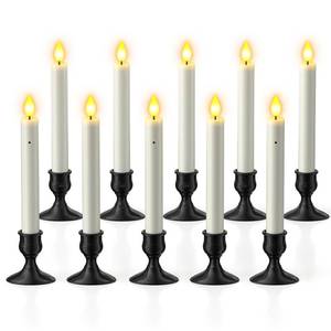 lot 7490 image: SoulBay Window Candles with Sensor Dusk to Dawn, 10pcs Christmas LED Window Candle Flickering Electric Battery Operated White Cordless Candlesticks Light with Black Base for Xmas Holiday D�cor, 0.78D