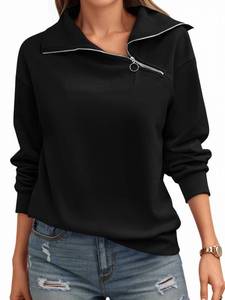 lot 7496 image: Fisoew Womens Zipper Sweatshirt Turtleneck Long Sleeve Pullover Casual Loose Sweatshirts Top T Shirts Black