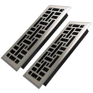 lot 7498 image: Howeall 4x12 Inches 2 Pack Heavy Duty Walkable Floor Register Easy Adjust Air Supply Lever Floor Vents - Seattle Design - Vent Cover for Home Floor - Satin Nickel