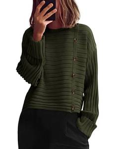 lot 7499 image: PRETTYGARDEN Womens Sweaters Fall 2025 Casual Long Sleeve Crewneck Button Loose Winter Knit Pullover Sweater Tops (Army Green,Medium)
