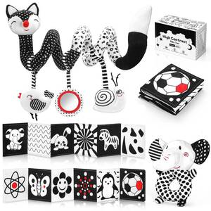 lot 8201 image: AJsupojouet High Contrast Black and White Baby Toys 3-Piece Newborn Essentials Set with Hanging Toys,Rattle Crib Mobile,baby Book & Car Seat Stroller Toys for 0-3-6-12 Months Infant Development