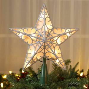 lot 8209 image: Brizled 9.5�� Christmas Star Tree Topper, Glittered Silver Treetop, 3D Christmas Tree Topper with 10 Lights, UL Certified Lighted Xmas Star Topper for Xmas Holiday Home Decorations
