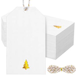 lot 8214 image: Watersay 100 Pcs Christmas Gift Tags with String, 3.5 x 2 Inch White Gift Tags with Foil Christmas Tree Design Present Wrapping Labels for Xmas Holidays New Year Presents Wrapping Decor(Gold)