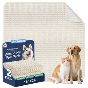lot 8216 image: Sinotalent Washable Pee Pads for Dogs, Reusable Puppy Pads Dog Pads, Non-Slip Dog Pee Pads, Leak-Proof Pet Pee Pads Wee Wee Pads for Dogs. (Cream White, 18x24(Pack of 2))