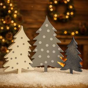 lot 8229 image: Chunful 3 Pcs Farmhouse Wooden Christmas Tree Sign Tabletop Decor Rustic Gray White Wood Christmas Trees Centerpiece Polka Dot Tiered Tray Decor for Holiday Winter Home Table Mantel Tabletop Shelf