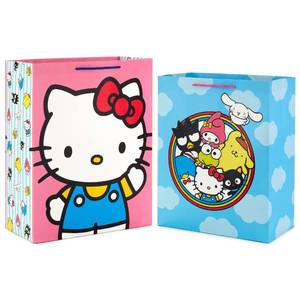lot 8244 image: Hallmark Hello Kitty Gift Bag Bundle (2 Bags 1 Large 13, 1 XL 15) for Birthdays, Back to School, Halloween
