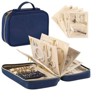 lot 8253 image: Vutlue Travel Jewelry Case Organizer for Women, Jewelry Storage Book with Small Pouch, Travel Jewelry Bag Case for Traveling Necklace, Earrings, Rings, Bracelet Organizer (Blue)