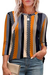 lot 8256 image: XIEERDUO Tunic Tops for Women Loose Fit Dressy Crewneck Pleated 34 Length Sleeve Blouses Business Casual School Outfits for Teachers Striped Summer Beach Vacation Clothes S