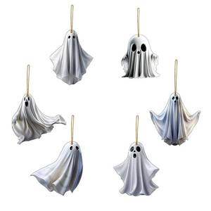 lot 8266 image: 6 Pcs Halloween Hanging Ornaments for Tree Cute White Little Ghost Designs Halloween Spooky Acrylic Pendants Cartoon Ghost Hanging Ornaments Decorative for Holiday Party Craft Supplies