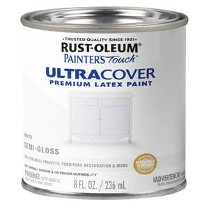 lot 8270 image: Rust-Oleum 1993730 Painters Touch Latex Paint, Half Pint, Semi-Gloss White 8 Fl Oz (Pack of 1)