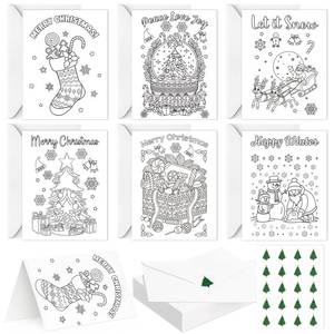 lot 8274 image: Frienda 36 Pcs Christmas Coloring Greeting Cards with Envelopes & Stickers 4 x 6 Xmas Color Your Own Postcards Merry Christmas Painted Cards for Holiday Adults Home School DIY Crafts