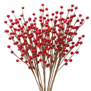 lot 8277 image: Lescli 12Pcs Artificial Red Berries Stems, 13.5 Waterproof Burgundy Berry Picks Branches with 25 Berries, Holly Berry Picks for Christmas Tree Decor Wreath Crafts Flowers DIY Garland Candle Rings