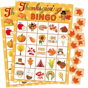 lot 8286 image: Fancy Land Thanksgiving Bingo Game 24 Players for Kids Holiday Party Craft Supplies