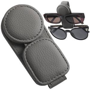 lot 8287 image: Konohan Sunglasses Holder for Car Visor Leather Eyeglass Hanger Magnetic Sunglasses Holder with 2 Clips(Light Gray)
