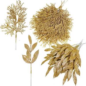 lot 8296 image: Winlyn 30 Pcs Christmas Artificial Leaf Sprays Cedar Picks Gold Glittered Christmas Tree Ornaments Floral Stems for Gold Christmas Tree Wreaths Swag Centerpieces Holiday Seasonal Wedding Decorations