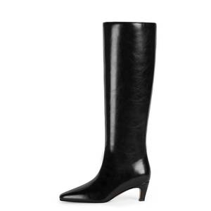 lot 8300 image: Modatope Womens Black Knee-high Boots Kitten Low Heel Square Toe Tall Long Faux Leather High Boots Size 10