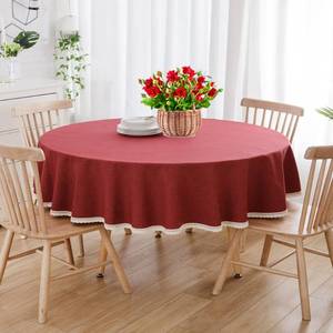 lot 8307 image: Seyilei Christmas Tablecloth Solid Faux Linen Round Tablecloth Thick Vintage Dustproof Tablecloth for Round Table (Red Round 60 Inch)