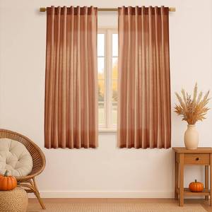 lot 8309 image: XTMYI Burnt Orange Curtans 63 Inch Length for Bedroom,Sheer Linen Light Filtering Fall Autumn Farmhouse Drapes for Living Room Decor