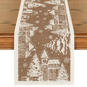 lot 8313 image: Artoid Mode Igloo Cedar Snowflake Silhouette 210 GSM Winter Table Runner, Seasonal Christmas Kitchen Dining Table Decor for Home Party 13x90 Inch