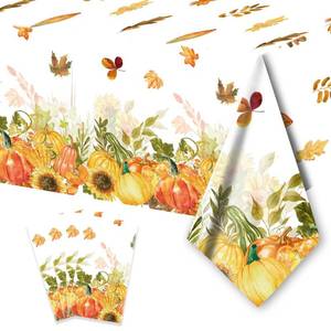 lot 8315 image: PARSUP 4PCS Thanksgiving Disposable Tablecloth Party Supplies, 108 � 54 inch, Autumn Theme Pumpkin Maple Leaves Fall Tablecloth Plastic Waterproof Tablecover Decorations