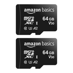 lot 8319 image: Amazon Basics MicroSDXC UHS-I Class 10 Memory Card with Full Size Adapter, A2, U3, V30, 4K, Read Speed up to 100 MBs, 64 GB (2pack), for GoPro Cameras Storage, Black
