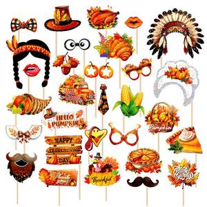 lot 8321 image: Konsait 30 Pack Thanksgiving Photo Props, Turkey Pumpkins Pie Hats Fruits Harvest Thanksgiving Photo Booth Props & Party Supplies Accessories