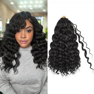 lot 8345 image: Toniola Pre Looped Ocean Wave Crochet Hair 14 Inch 8 Packs Black Boho Ocean Deep Water Wave Beach Curl Braiding Hair Pre Twisted Synthetic Short Wavy Curly Crochet Hair for Women(14inch 1B)