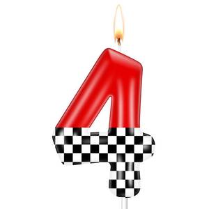 lot 8351 image: MTLEE Racing Car Birthday Number Candle Race Car Theme Cake Topper Truck Themed Birthday Supplies Decorations Red Black White Checkered Candles(Red and Checkered,Number 4)