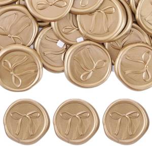 lot 8356 image: Gold Bow Wax Seal Stickers - 50 Pcs Antique Self-Adhesive Wax Stamp Stickers for Wedding Invitation Evelopes, Embossed Seal Sticker for Party Gift Wrapping Greeting Card Christamas