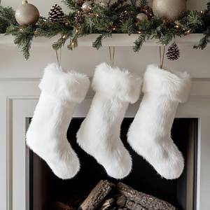 lot 8363 image: AOGU 3 Pack 18 Inch Snowy White Christmas Stockings Faux Fur Xmas Christmas Stockings Hanging Ornaments Candy Gift Bags for Christmas Decorations
