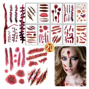 lot 8367 image: 20Sheets Halloween Scar Tattoos Stickers Waterproof zombie tattoo Makeup scar tattoos Stickers Halloween Scar Makeup Halloween makeup accessories for men and women