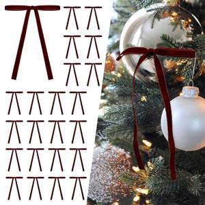 lot 8375 image: SIMISI RIBBON 24Pcs Burgundy Christmas Velvet Ribbon Bows Decorations Xmas Ornaments Vintage Decor for Tree, Wreath, Garland (38 Width, 5  7 inch)