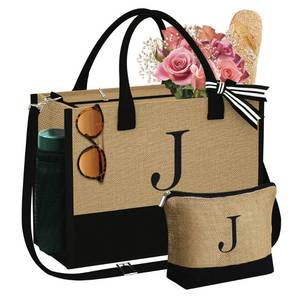 lot 8381 image: YOOLIFE Mom Birthday Gifts for Women, Personalized Christmas Gifts for Her Wife Sister Coworkers Teacher Mom Gift, Personalized Initial Beach Bag, Gift for Female - Initial J Tote Bag for Women