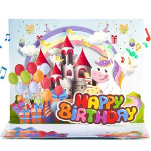 lot 8389 image: PENGDA Happy Birthday Card for Kids with Lights and Music Blowable Cake Girls Birthday Gift Card Children Funny Pop Up Happy Birthday Greeting Card for Daughter Granddaughter
