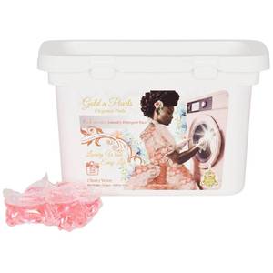 lot 8391 image: Gold n Pearls 4-in-1 Laundry Pods, Cherry Velvet Scent - Stain Remover, Fabric Softener, Fresh Scent & Deep Clean, (Used)