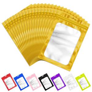 lot 8394 image: 100 Pieces Resealable Mylar Bags with Frosted Clear Window Smell Proof Packaging Bags Foil Pouch Zip Treat Bag for Food Self Sealing Storage Supplies (Golden, 2.75�3.93 inches)