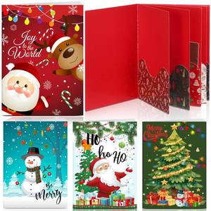 lot 8400 image: AmazingSpark 4 Set Christmas Gift Card Booklet Cardboard Christmas Card Xmas Money Holder Envelope for Cash Vintage Xmas Surprise Money Holder Booklet for Teacher Employee Appreciation Party